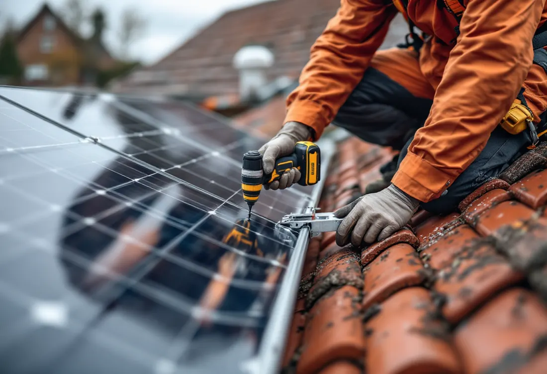 Erkende installateur plaatst zonnepanelen op een dak
